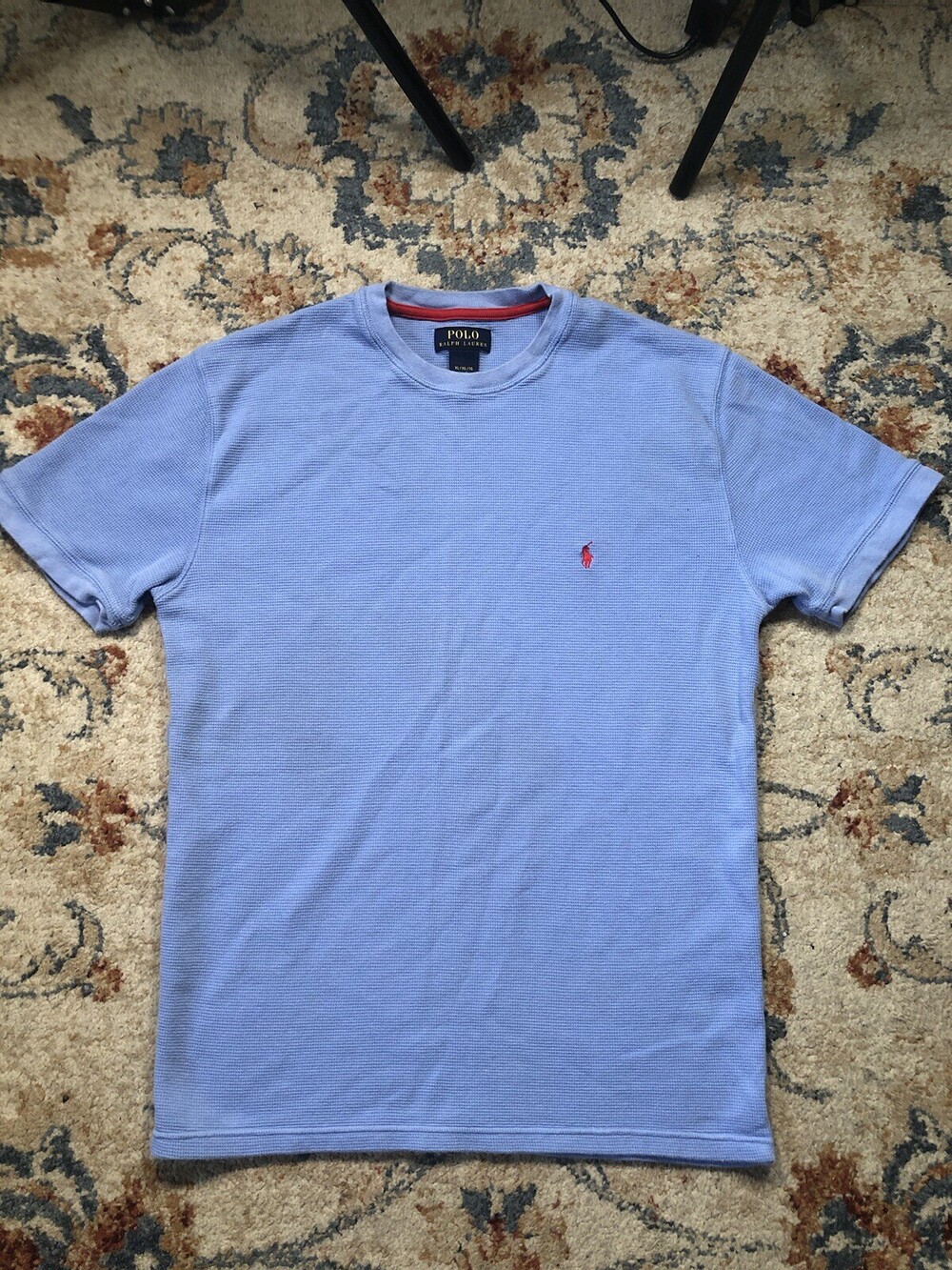 POLO RALPH LAUREN Thermal Shirt Men's Large Blue Short Sleeve Knit Cotton